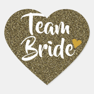 Team Bride Guld Heart Glitter Hjärtformat Klistermärke