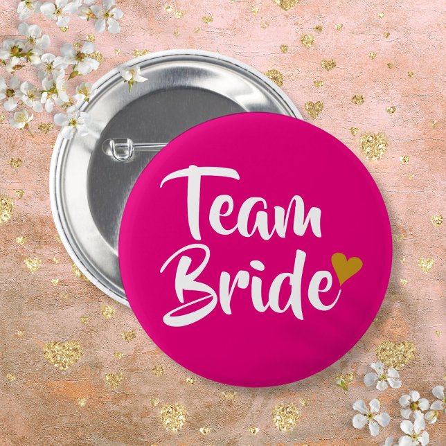 Team Bride Guld Heart Knapp (Team Bride Gold Heart Pink And Gold Button)