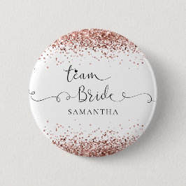 Team Bride Namn skript Ro Guld Glitter Gräns Knapp