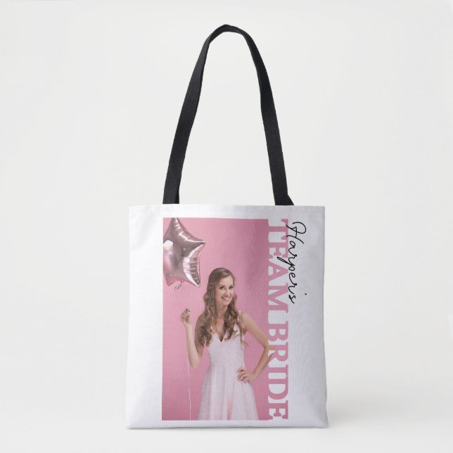 Team Bride Photo Tote Bag | Personalised Hen Party Tygkasse (Framsida)