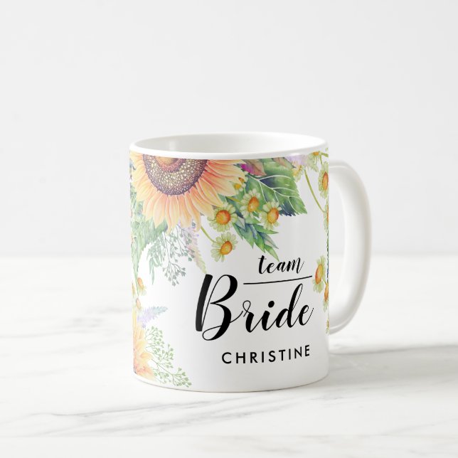 Team Bride. Rustic Sunwers Personligt bröllp Gift Kaffemugg (Framsida höger)