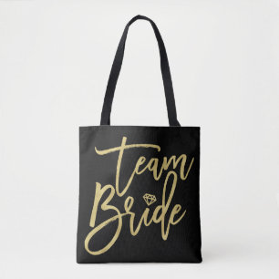 Team Bride Script Diamond Brudens sida Tote Bag Tygkasse