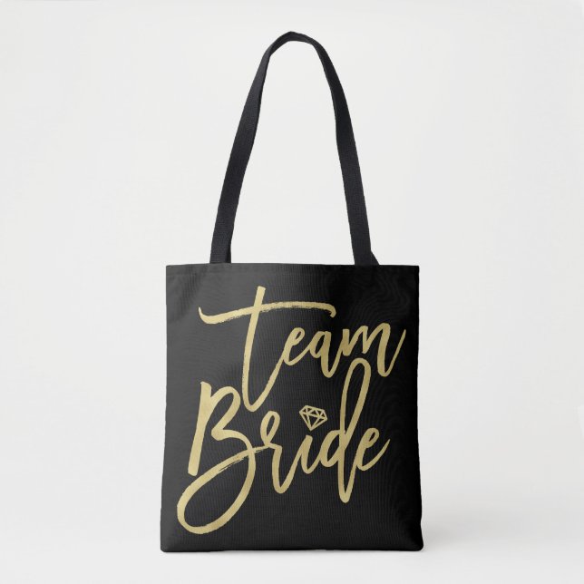 Team Bride Script Diamond Brudens sida Tote Bag Tygkasse (Framsida)