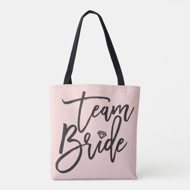 Team Bride Script Diamond Brudens sida Tote Bag Tygkasse (Baksida)