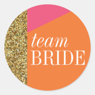 Team Bride Sticker, Guld Glitter, Färg Blocks Runt Klistermärke