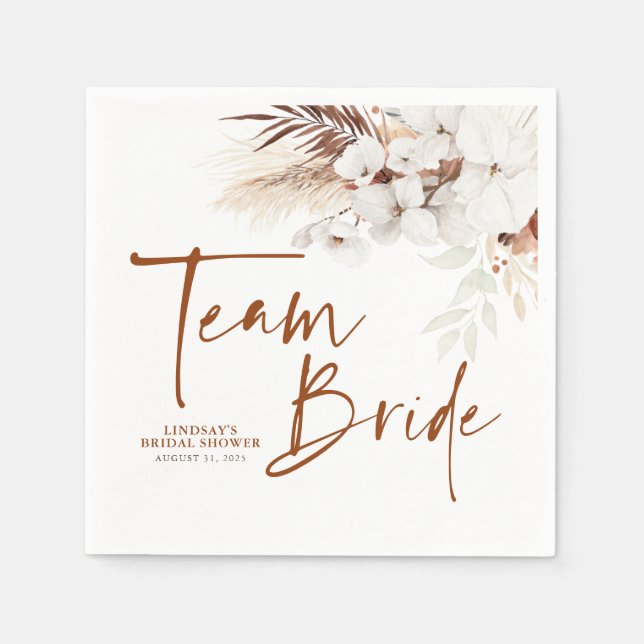 Team Bride Terracotta Blommigt Boho Möhippa Pappersservett (Framsidan)
