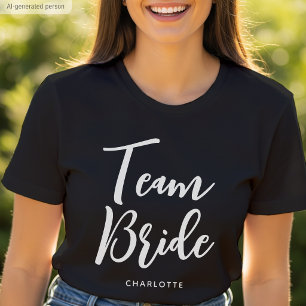 Team Brud Anpassat Namn Bröllop Svart Vitt T Shirt