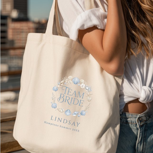 Team Brud! Elegant Strand Brud Snigelskal  Tygkasse (Team Bride! Elegant Beach Bride Seashell Tote Bag)