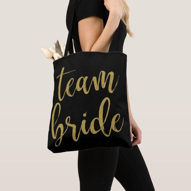 Team Brud Guld Glitter Brudtärna Möhippa Tygkasse (Närbild)