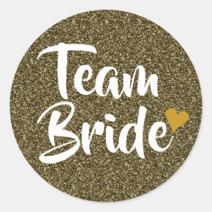 Team Brud Guld Hjärt Glitter Bröllopsdusch Runt Klistermärke