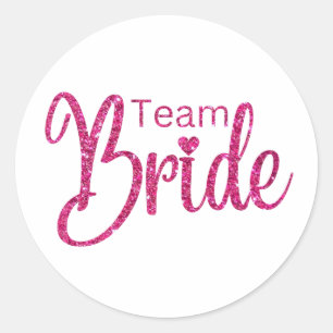 Team Brud Rosa Glitter Runt Klistermärke