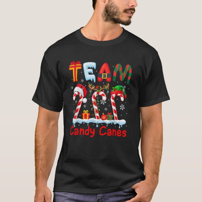 Team Candy Canes Christmas Three Santa Reindeer El T Shirt (Framsida)