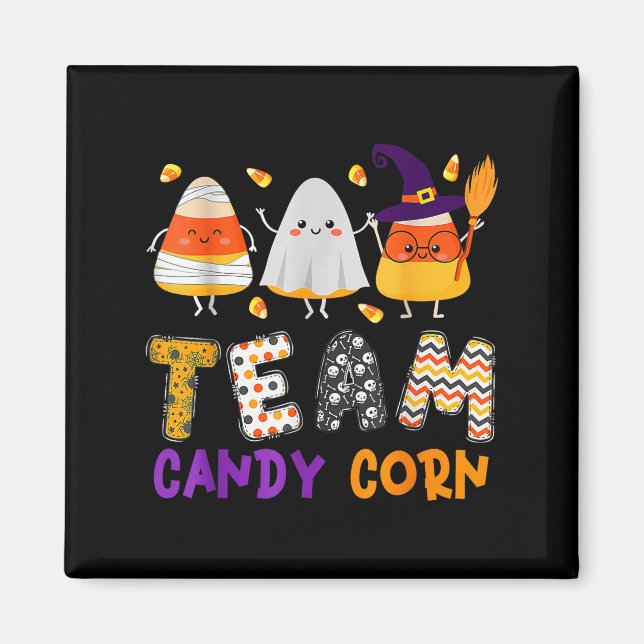 Team Candy corn Halloween är roligt med Witch Boo  Magnet (Framsidan)