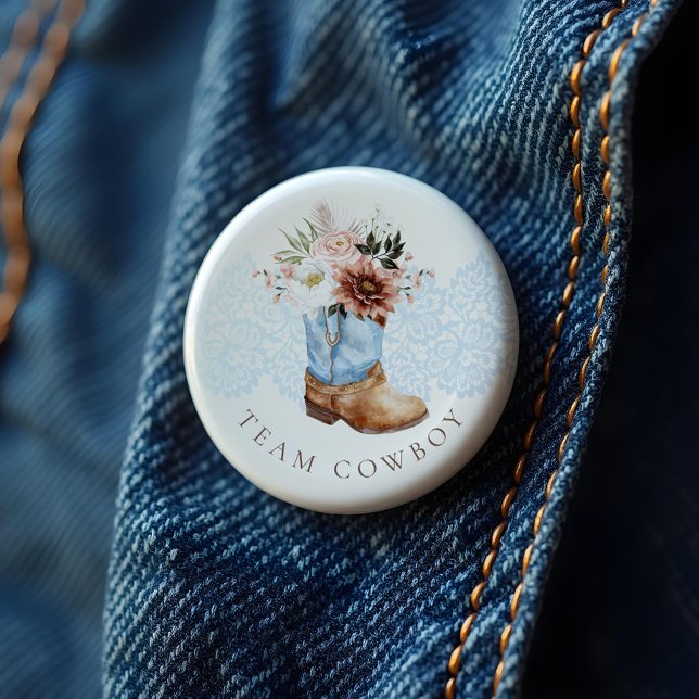 Team Cowboy Western Rosa Boot Gender Reveal  Knapp (Team Cowboy Western Pink Boot Gender Reveal Button)