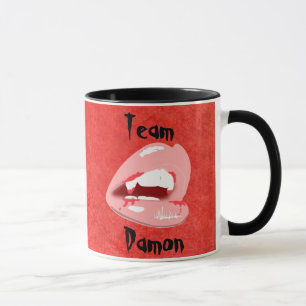 Team Damon Vampire Läppar Coffee Mugg