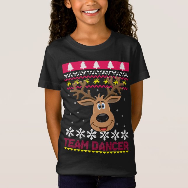 Team Dancer Santa Reindeer Ugly Sweater T Shirt (Framsida)
