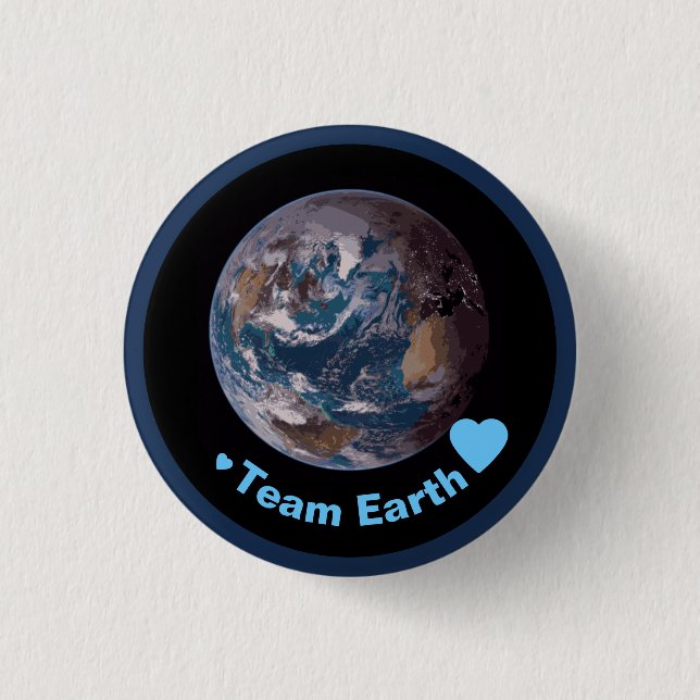 "Team Earth" Blå Marmor Knapp (Framsida)
