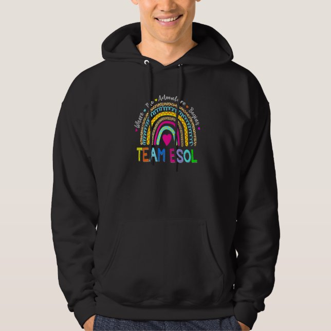 Team Esol Teacher Crew Squad Rainbow Back To Schoo Hoodie (Framsida)