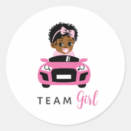 Team Girl Baby in Pink Car Gender Reveal Sticker Runt Klistermärke