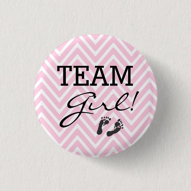 Team Girl Baby Shower Rosa Chevron Knapp (Framsida)