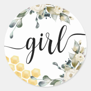 Team Girl Bee Temed Gender Reveal Round Sticker. Runt Klistermärke