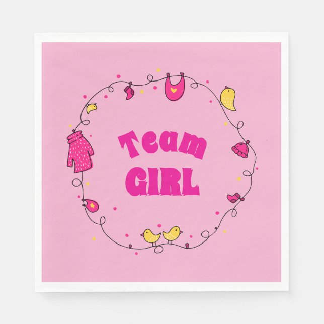 Team Girl Gender Reveal Napkins Pappersservett (Framsidan)
