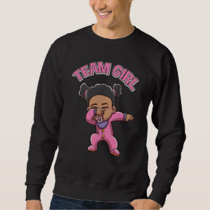 Team Girl Gender Reveal Party Dabbing Black Baby Lång Ärmad Tröja