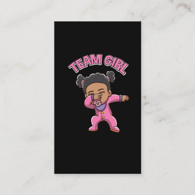Team Girl Gender Reveal Party Dabbing Black Baby Visitkort (Framsida)