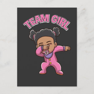 Team Girl Gender Reveal Party Dabbing Black Baby Vykort