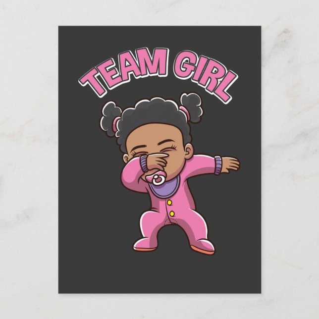 Team Girl Gender Reveal Party Dabbing Black Baby Vykort (Framsida)