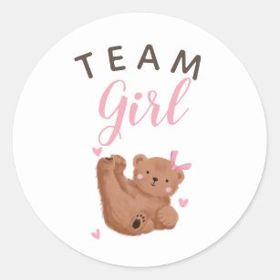 Team Girl Gender Reveal Party Vote Bear Runt Klistermärke
