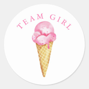 Team Girl Gender Reveal Party Vote Ice Cream Runt Klistermärke
