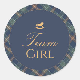 Team Girl Gender Reveal Voting Sticker Navy Plaid Runt Klistermärke