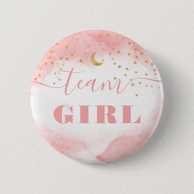 Team Girl Gender Reveal Watercolor Clouds Twinkle Knapp (Framsida)