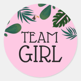 Team Girl Jungle Baby Gender Reveal Runt Klistermärke