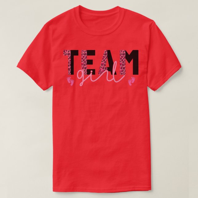Team Girl Leopard Skriv ut Rosa eller blått Gender T Shirt (Design framsida)