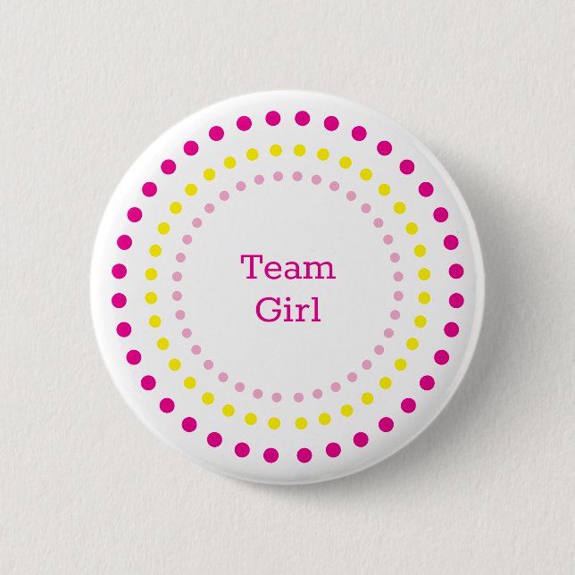 Team Girl Pink Yellow Dots Gender Reveal Party Knapp (Framsida)