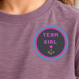 Team Girl Retro Arkad Könsbestämmande Fest Sticker Runt Klistermärke