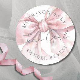 Team Girl Rosa Bow Gender Reveal Runt Klistermärke