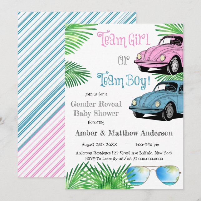 Team Girl Team Boy Car Gender Reveal Baby Shower (Fram/baksida)