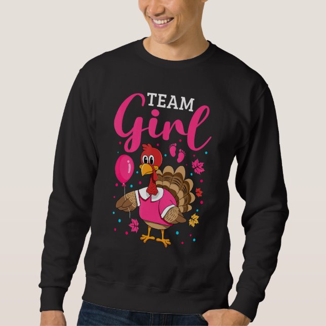 Team Girl Thanksgiving Gravid Reveal Baby Annou Lång Ärmad Tröja (Framsida)