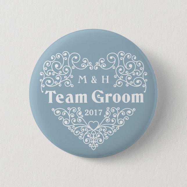 Team Groom anpassningsbar-monogram och bröllopskna Knapp (Framsida)