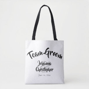 Team Groom Black & White Bröllop Swag Bag Tygkasse