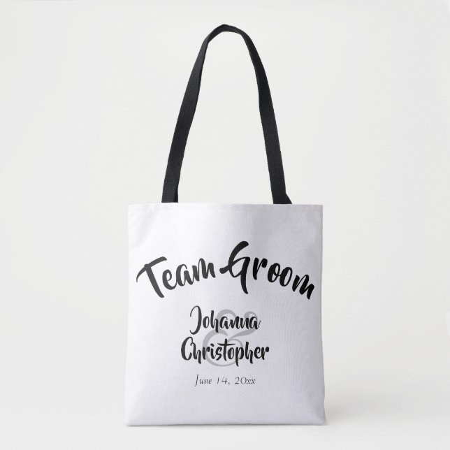 Team Groom Black & White Bröllop Swag Bag Tygkasse (Framsida)