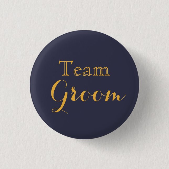 Team Groom Blue Guld Bröllop Knapp (Framsida)