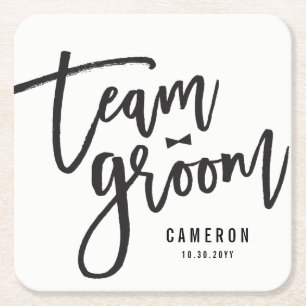 Team Groom Bow Tie Bachelor Party Bröllop Anpassni Underlägg Papper Kvadrat