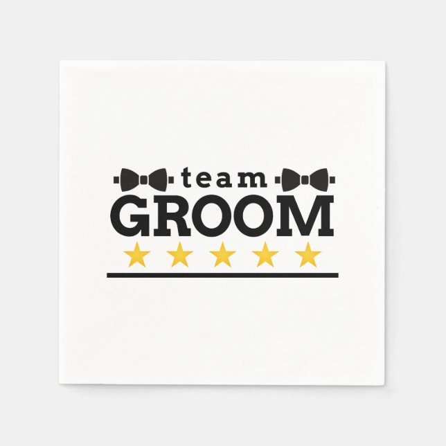 Team Groom | Bröllopsgäst | Brudgum | Svart Vitt Pappersservett (Framsidan)