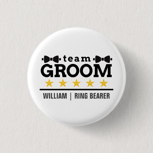 Team Groom | Groomsman | Bachelor | Svartvit Knapp (Framsida)