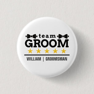 Team Groom Groomsman Bachelor Svartvit Knapp