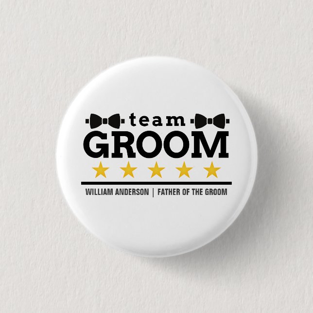 Team Groom | Groomsman | Bachelor | Svartvit Knapp (Framsida)